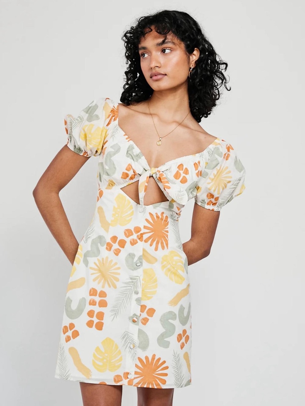 NWT SABO SKIRT Cotton Desert Leaf Printed Puff Sleeve Enga Mini Dress Size S